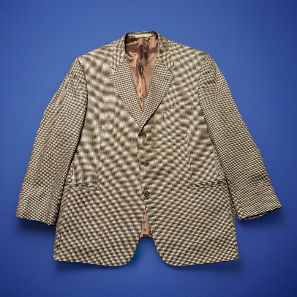 Joseph Abboud Blazer Men's 46R Silk & Wool Houndstooth Made In USA